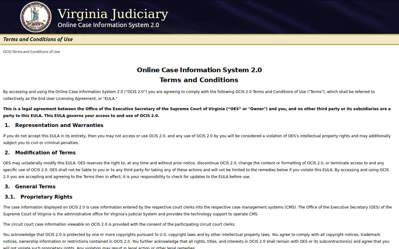 Frederick County warrant search reference, OCIS landing and acknowledgement